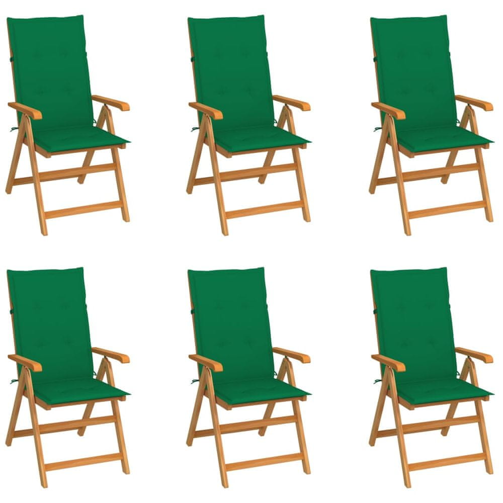 Vidaxl Záhradné stoličky 6 ks so zelenými podložkami tíkový masív